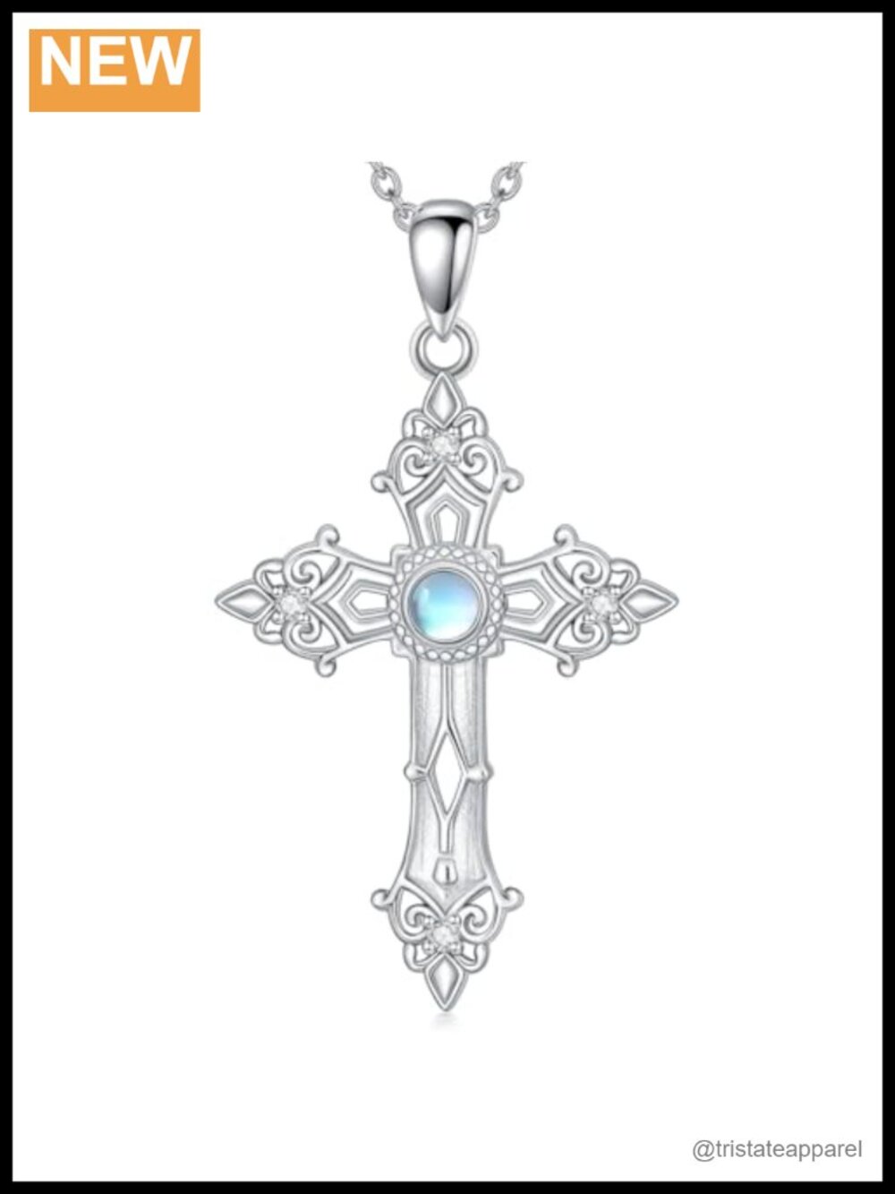 925 Sterling Silver Moonstone Cross Pendant Necklace 18"